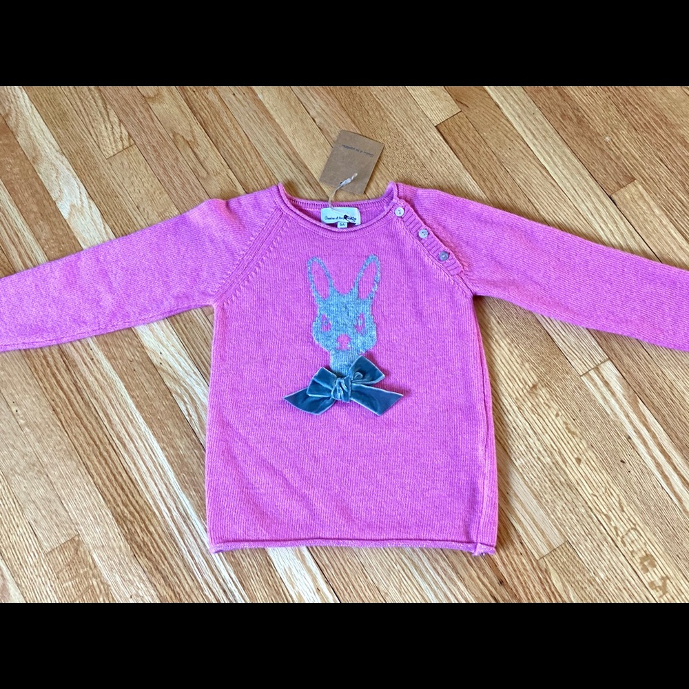 Girls Wool Cashmere blend Pink bunny face sweater